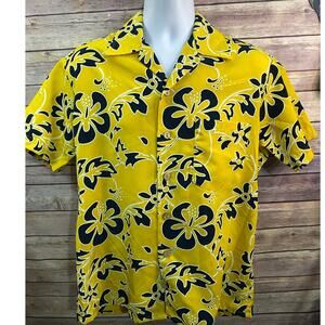 KENNINGTON Shirt Men Small Hawaiian Shirt Yellow Blue Floral Michigan colors